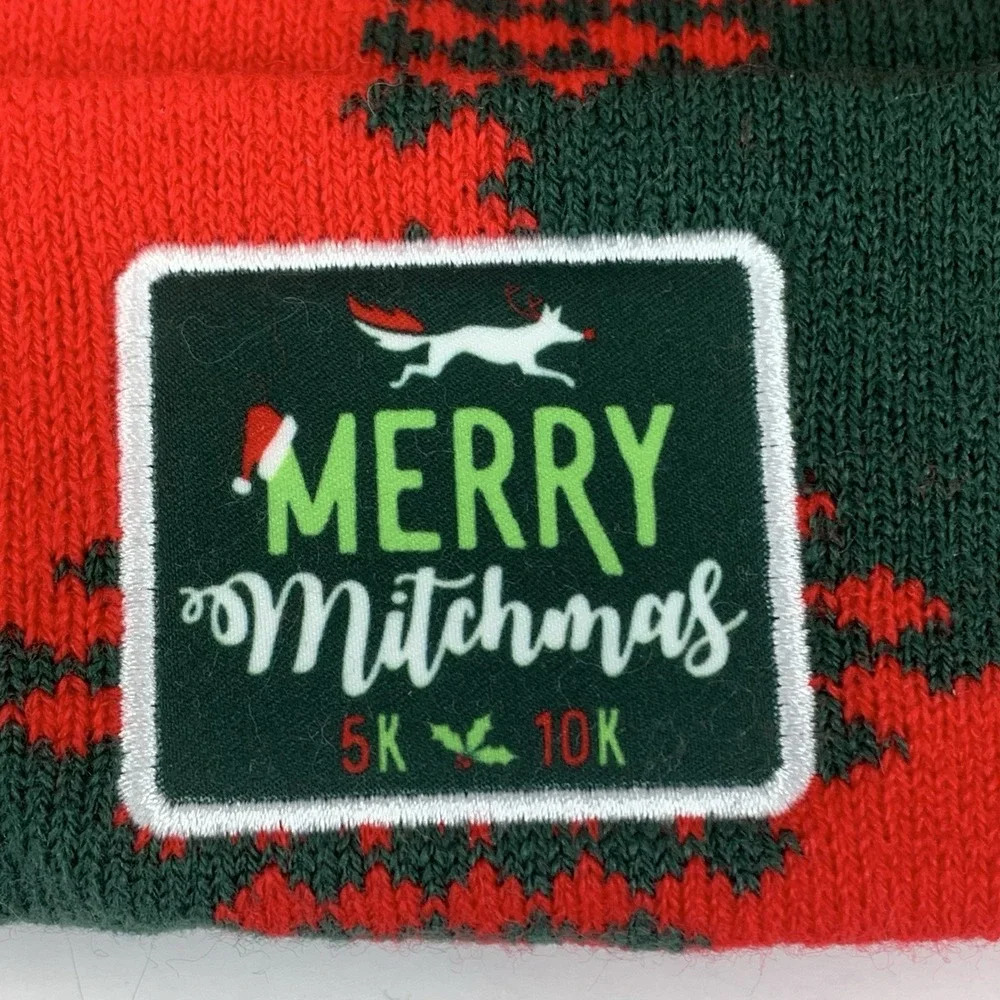 Merry Mitchmas Beanie 5k 10k Red Coyote Red OSFM Boco Gear Pom Running Hat Cap